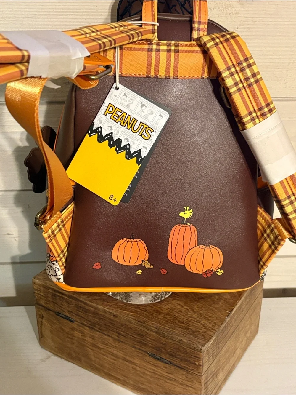 Loungefly Peanuts Snoopy Scarecrow Mini Backpack in White, Brown & Orange